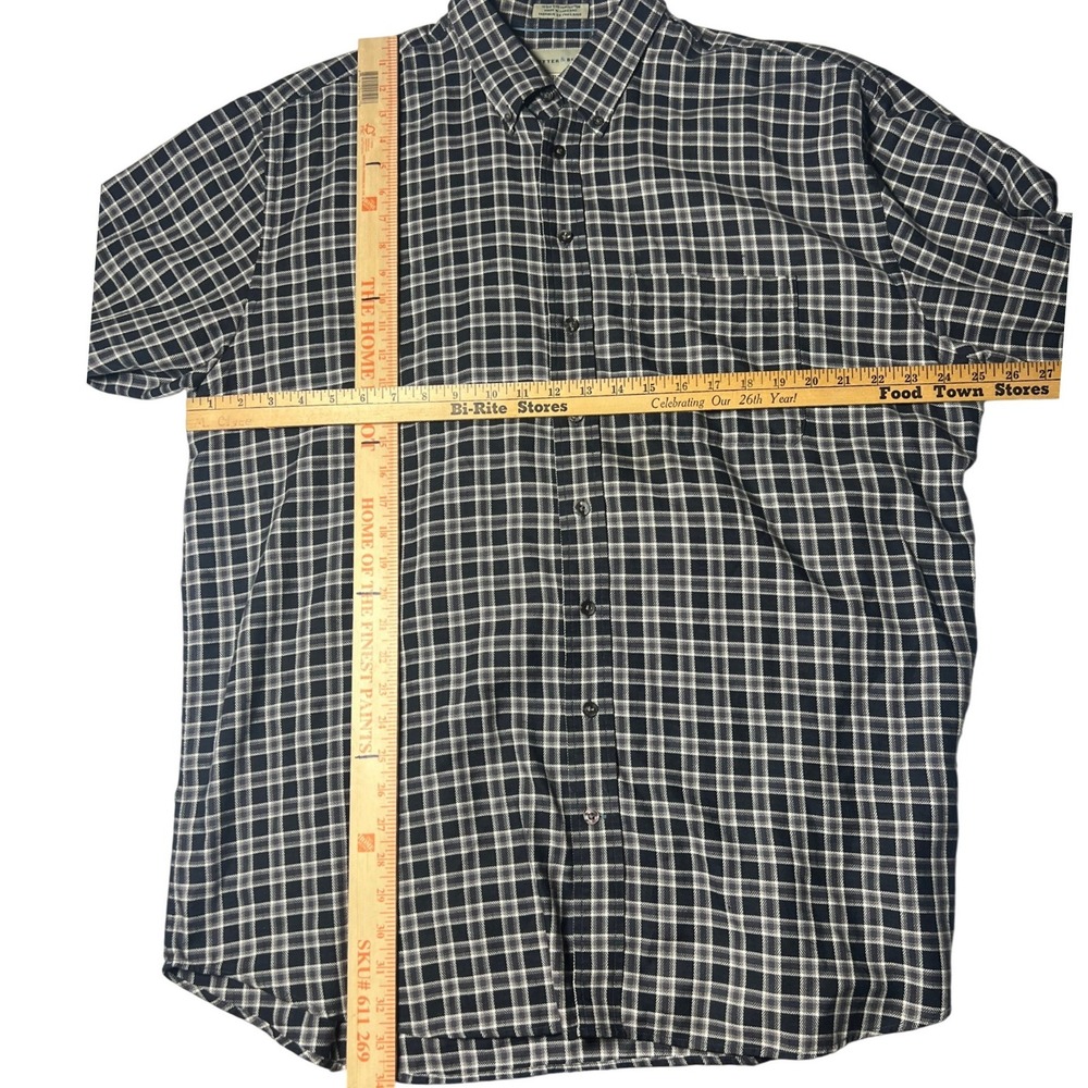 Cutter & Buck Mens XLT Navy Blue White Textured Plaid Short Sleeve Shirt 438636